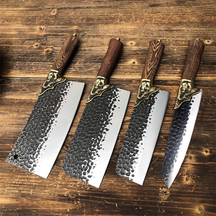 High Quality Longquan Chopper Knife Cleaver Knife Santoku Kitchen Knife Set with Rosewood Handle Brass Fittings Kk309