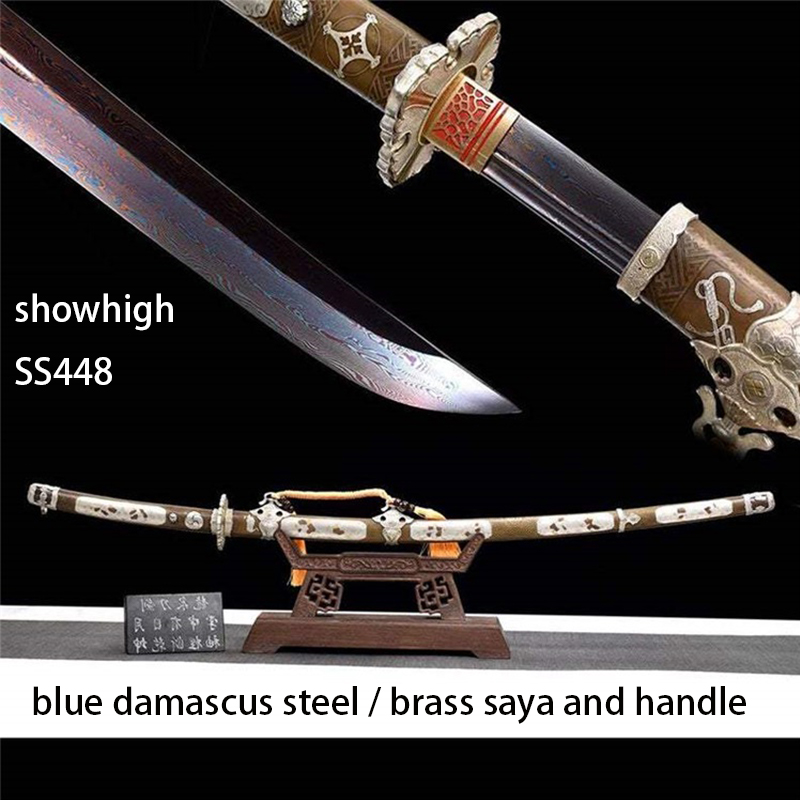 Handmade blue damascus  Swords  with brass saya ss448