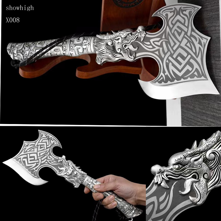 handmade high carbon steel  tomahawk  broad axe with zinc alloy dragon handle X008