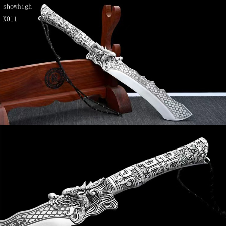 handmade high carbon steel dragon scale sword wood chopper X011