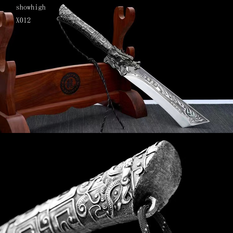 handmade high carbon steel dragon fire sword wood chopper X012